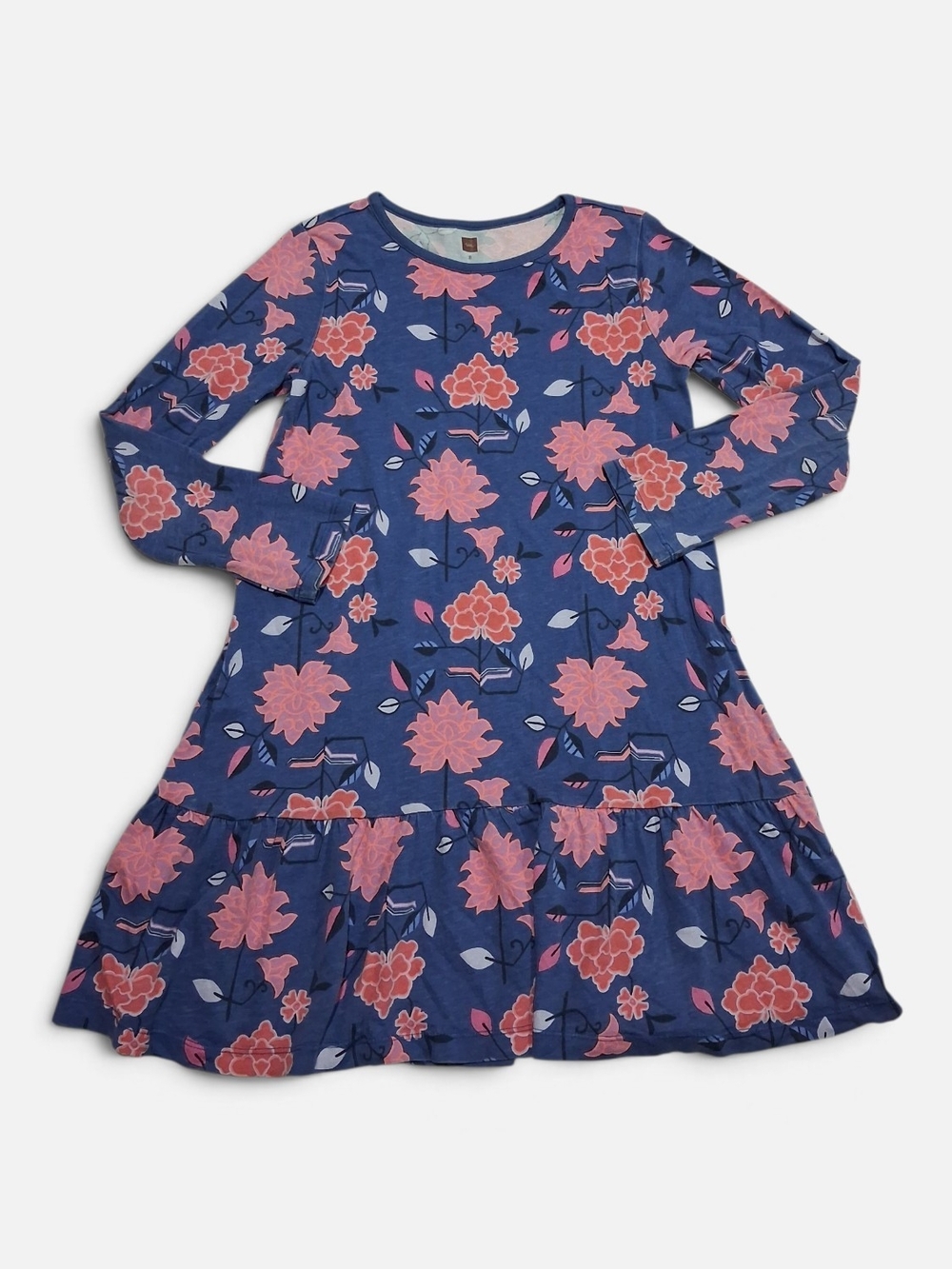 Tea Collection Navy Floral Long-Sleeve Twirl Dress with Pink Flowers